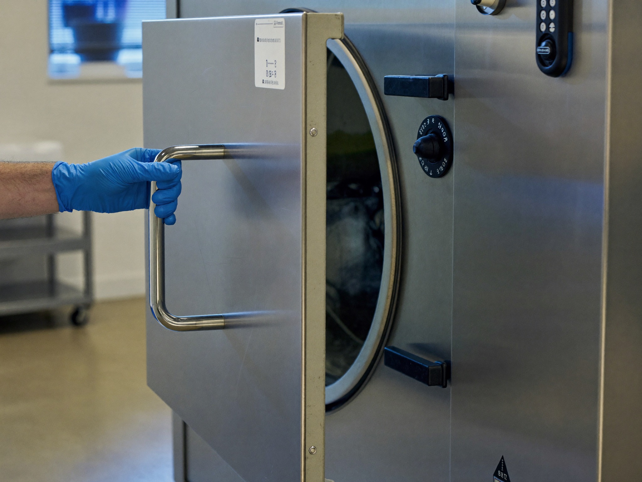 Technische Fachkraft schließt einen Dampfsterilisator